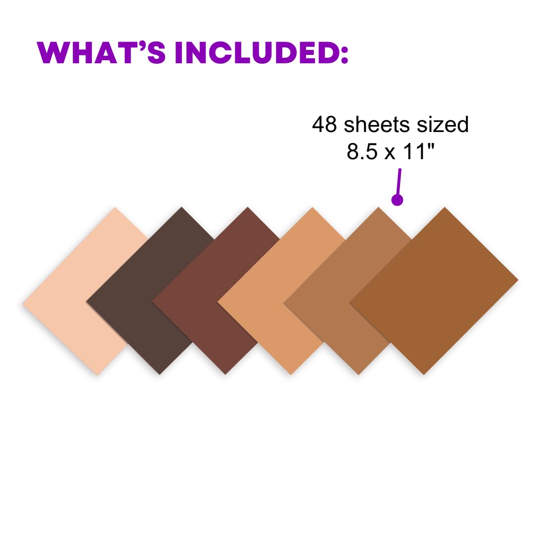 Roylco Skin Tone Craft Papers - 48 Sheets, 6 Multicultural Colors, 8.5" x 11" Acid-Free Paper for Kids Self-Portraits, Classroom Art Projects