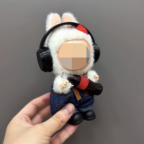 Clothes for Labubu 3-Piece Outfit Set with Headphones - Trendy for 17cm Cola Dolls,Perfect for Everyday Play & Display(NO Doll) (Black Earphones)