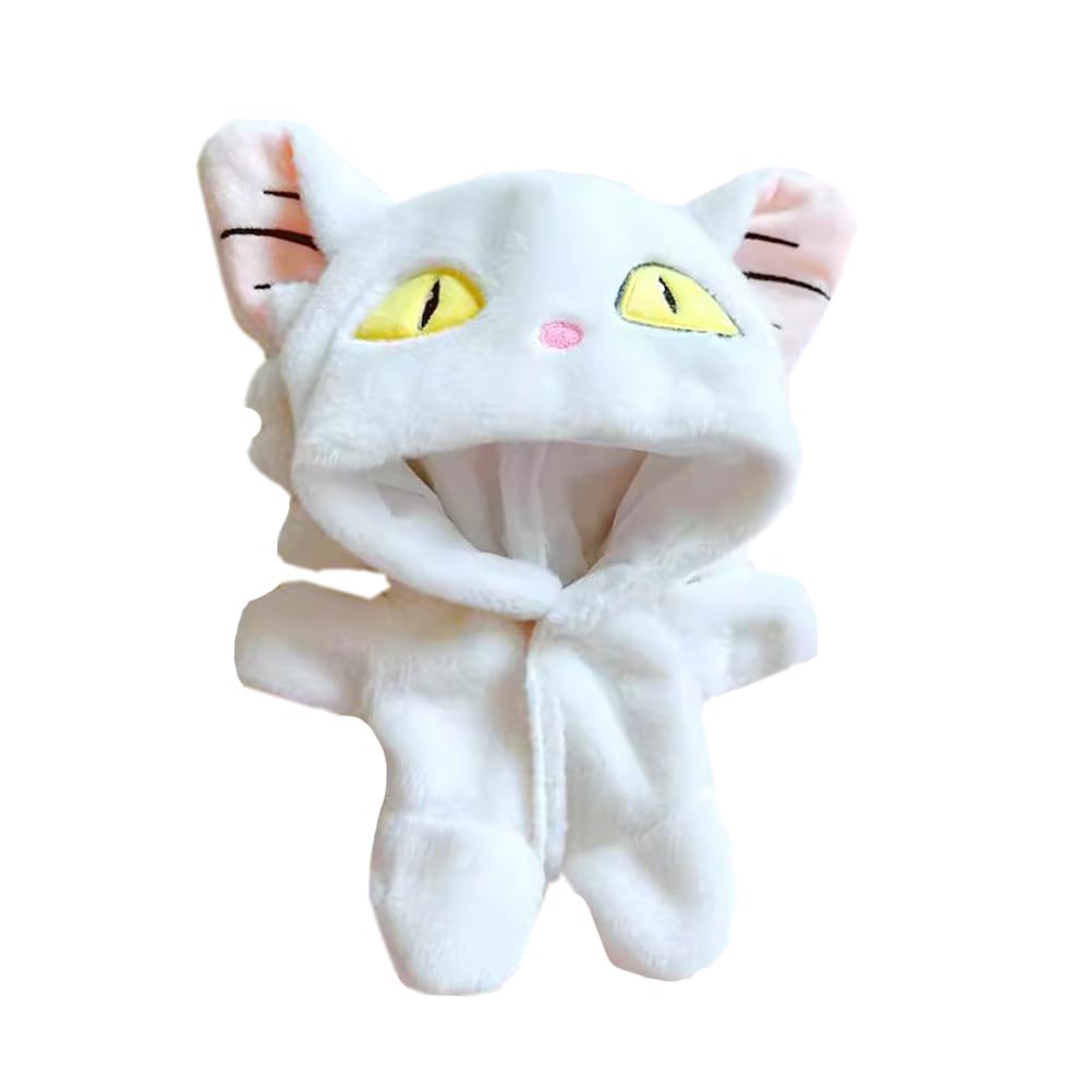 niannyyhouse 20cm Plush Doll Clothes Loose Travel Cat Onesies Soft Stuffed Plush Toy Dress Up Accessories (White)