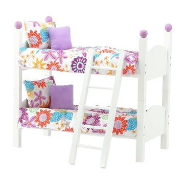 Emily Rose 14 Inch Doll Bunk Bed Set - Stackable Wooden Furniture with Bedding & Ladder - Compatible with American Girl Wellie Wishers and Glitter