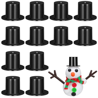 STOBOK 100Pcs Mini Black Top Hats: Plastic Small DIY Craft Magician Hats for Snowman Decorating, Christmas Party Supplies, Cupcake Toppers, Dollhouse