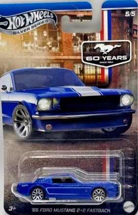 Hot Wheels '65 Ford Mustang 2+2 Fastback, Silver Series 5/5, Blue, 1:64 Scale Diecast