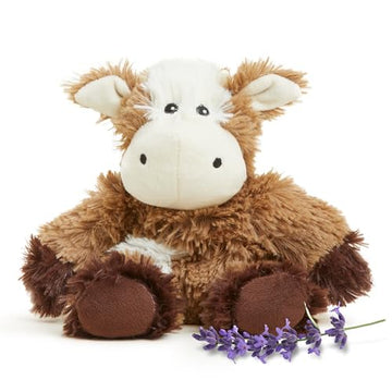 warmies Junior Microwavable & Weighted Stuffed Animals, Cow - Heated Stuffed Animal Plushie for Warmth & Comfort - Cute Soft Plush Toys for Adults