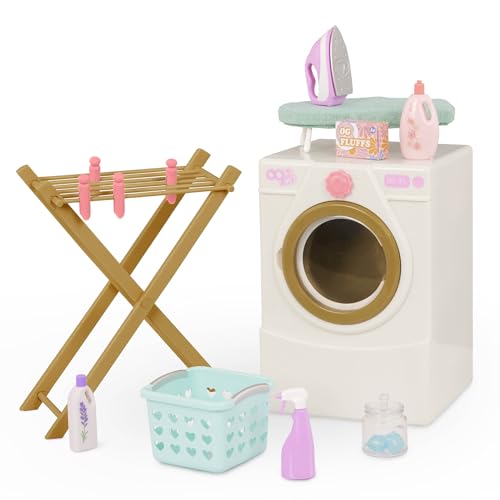 Our Generation - Doll Washing Machine - Drying Rack, Iron & Cleaning Set - 18-inch Doll House Accessories - Pretend Play - Toys for Kids Ages 3 Years