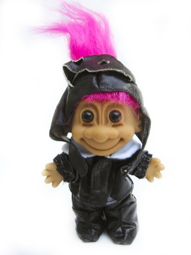 Russ Berrie My Lucky Aviator Bomber Jacket 6" Troll Doll (Dark Pink Hair)