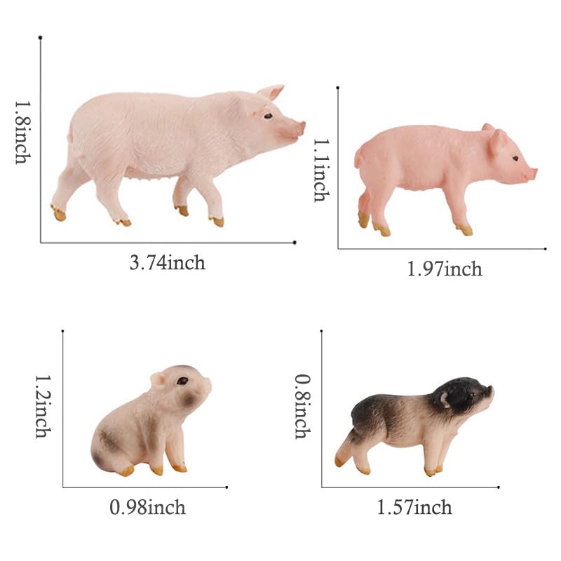 DOYIFUN 4 Pcs Realistic Farm Pig Animals Model Figure Toy Set,Barn Farm Pig Figurines Collection Playset with Farm Keepers, Preschool Science