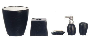 Houseworks, Ltd. Dolls House Miniature Modern Black Bathroom Accessory Set Bin Soap Tumbler 5 Pc