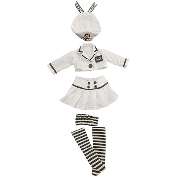 niannyyhouse 1/3 1/4 1/6 BJD Dolls Clothes White Hat Coat Skirt Striped Vest Socks Navy Suit Ball Jointed Dolls Accessories Dress Up Gift (1/4BJD)