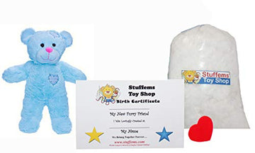 Make Your Own Stuffed Animal Mini 8 Inch Blue Patch Heart Teddy Bear Kit - No Sewing Required!