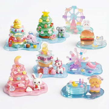 Crystal Stacked 3D Building Stickers, 8 Sets DIY Puffy Resin Decorative Stickers for Kids, Layered Kawaii Miniature Scene Craft Kit for Desktop
