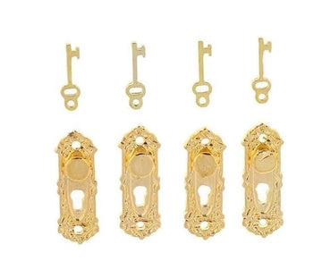 4 Set Gold 1/12 Miniature Door Knob Lock and Key Dollhouse Decoration Accessories, Dollhouse Accessories, Dollhouse Decor