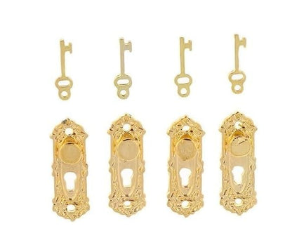 4 Set Gold 1/12 Miniature Door Knob Lock and Key Dollhouse Decoration Accessories, Dollhouse Accessories, Dollhouse Decor