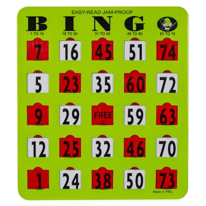 MR CHIPS Jam-Proof Easy-Read Large Print Fingertip Bingo Cards with Sliding Windows - Green 10 Pack - for Seniors, Nursing Homes & Large Groups