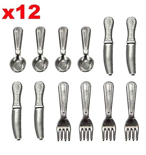 EatingBiting 12Pcs Set 1:12 Dollhouse Miniature Dollhouse Kitchen Silverware Forks Spoons 1/12 Scale Miniature Doll Tableware Decoration , Exquisite