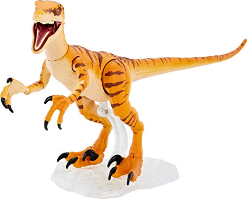 Mattel Jurassic World Toys Amber Collection Tiger Velociraptor 6-in Dinosaur Action Figure, Movie-Authentic Detail, Movable Joints & Figure Display