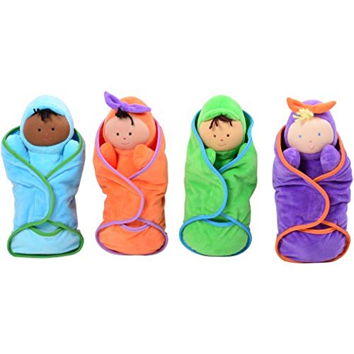 Constructive Playthings Swaddle Soft Baby Doll Toys with Matching Pockets, Multicultural Dolls, Daycare Essentials, Circle Time, Hook and Loop