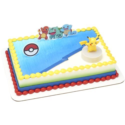 DecoSet® Pokémon Light Up Pikachu Cake Topper, 3 Piece Decoration Set, Birthday Decorations For All Size and Shape Cakes | For Birthday