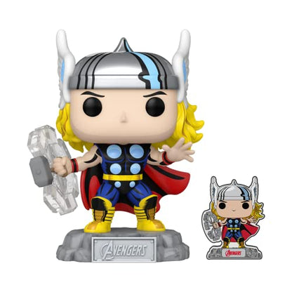 Funko Pop & Enamel Pin: the Avengers: Earth's Mightiest Heroes - 60th Anniversary, Thor with Enamel Pin - Marvel Comics - Amazon Exclusive -