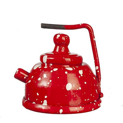Melody Jane Dollhouse Red Spot Kettle Metal Kitchen Accessory Miniature 1:12 Scale