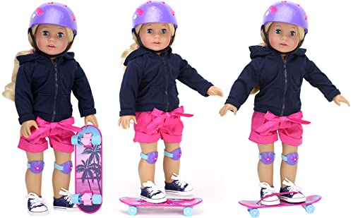 Sophia's Palm Tree Skateboard, Helmet and Knee Pads Set 18" Dolls, Multicolor