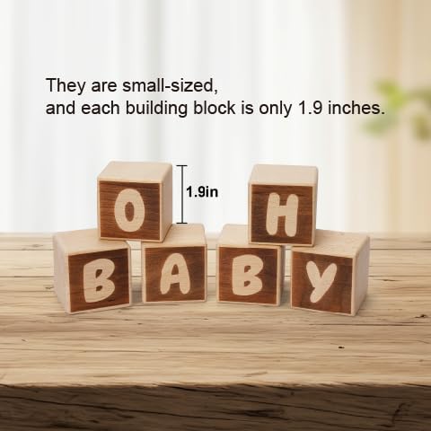OH Baby Wooden Blocks for Baby Shower Party Table Centerpiece Decoration, Gender Reveal Letters Guestbook Keepsake - Small 2.0" Blocks