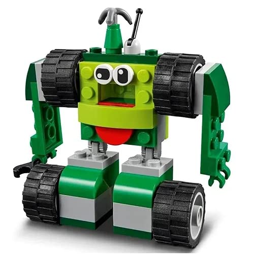 LEGO Classic Bricks and Wheels 11014 Building Kit, Includes a Toy Car, Train, Bus, Robot, Skateboarding Zebra, Race Car, Bunny in a Wheelchair,