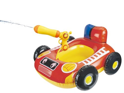 Big Summer Inflatable Fire Truck Pool Floats for Kids with Built-in Squirt Gun, Inflatable Toddler Pool Toys for Children Aged 3-8 Years