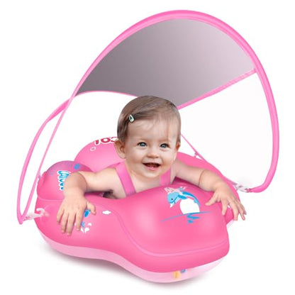 LAYCOL Baby Pool Float with Canopy UPF50+, 5 Point Safety Buckle No Flip Over, Inflatable Toddler Floaties Infant Pool Floats with Double Air