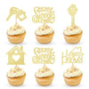 Sweet Home Happy Birthday Cupcake Toppers Gold Glitter Party Decoration