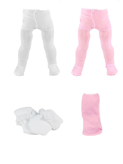 American Fashion World 4-Piece Tights and Socks Set for 18 Inch Dolls - White & Pink Tights with Matching Socks