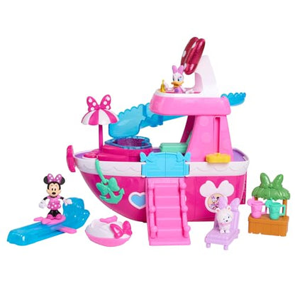 Disney Junior Minnie Mouse Bowdazzling Yacht, Lights and Sounds, 16-piece Playset with Figures, Pink, Boat, Bonus Pieces, Kids Toys for Ages 3 Up by
