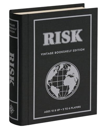 WS Game Company Risk Vintage Bookshelf Edition, Linen Wrapped Book Box & Slipcase - Secret Mission Variant & 6 Armies - Strategy Board Games