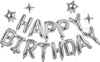 Silver Happy Birthday Banner Balloon Aluminum Foil 16 Inch Letter,10 Inch Five Pointed Star Four Pointed Star Suitable for Kids, Men, Women, Boys