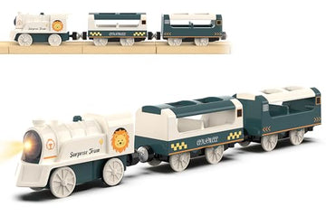 Battery Powered Train Set for Railway System, Electric Train Toys for Wooden Tracks, 3Pcs Motorized Locomotive Trains for Toddlers Compatible
