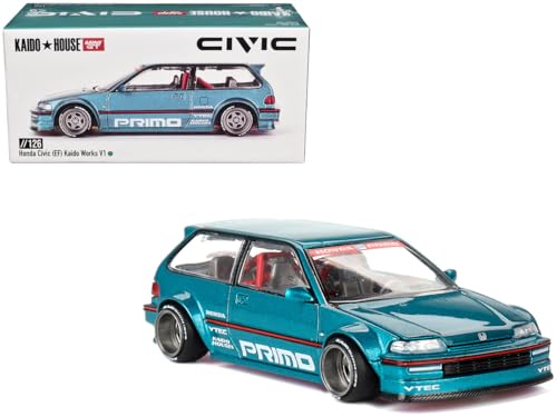 True Scale Miniatures Model Car Compatible with Honda Civic (EF) Kaido Works V1 Tahitian Green Limited Edition 1/64 Diecast Model Car Kaido House
