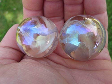 Big Game Toys~Set of 2 Peach Blush 35mm Boulder Translucent Peach/Pink White Swirl Large Shooter Solid Glass Marbles