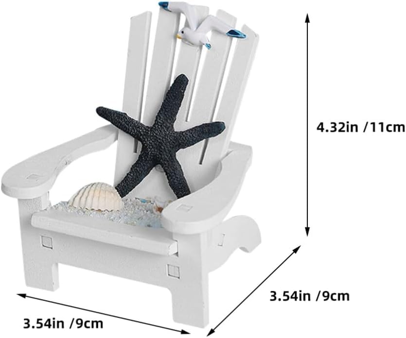 Beach-Themed White Miniature Beach Chair - Nautical Starfish and Seagull Design, Solid Wood Mediterranean Style Dollhouse Decoration, Creative DIY