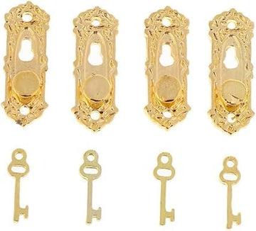 4 Set Gold 1/12 Miniature Door Knob Lock and Key Dollhouse Decoration Accessories?Dollhouse Accessories?Dollhouse Decor
