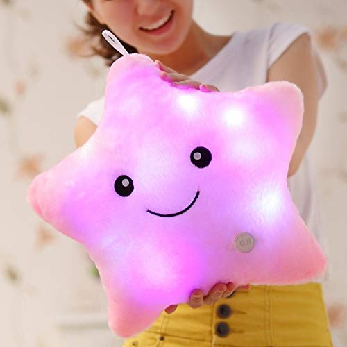 elfishgo Creative Twinkle Glowing Stars Shape Plush Throw Pillow, LED Night Light Pillow Cushions Stuffed Toys Gifts for Kids, Christmas (Pink)