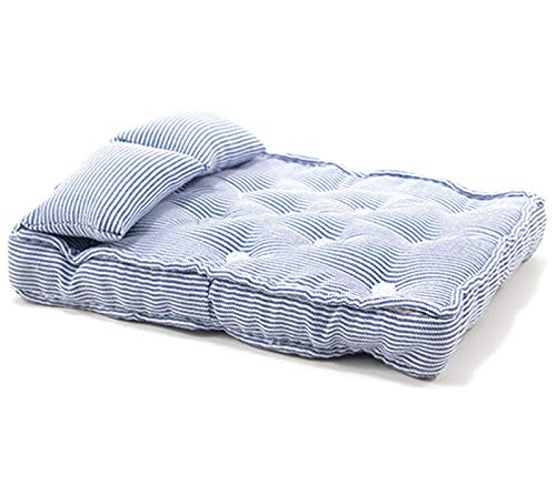 Classics by Handley Dollhouse Double Mattress with Pillows - 1:12 Scale Miniature Bedding, Blue and White Stripe