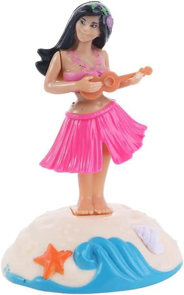 Pink Solar Powered Dancing Hawaiian Girl with Grass Skirt - Swinging Head Doll for Car Dashboard and Desktop Ornaments, Decorations
