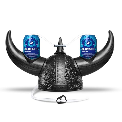 BLKSMITH Viking Drinking Helmet with Straws - Funny Beer Hat Holds 2 Cans - Adjustable Novelty Drinking Helmet Fits 16-24" Head - Gag Gift for Men