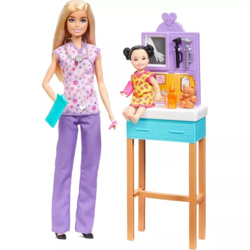 Barbie Pediatrician Doll And Doctor Playset With Accessories, Purple Scrubs, Barbie Toys