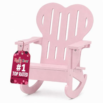 Emily Rose 18" Doll Adirondack Rocking Chair - Pink Wooden Heart-Back Design Furniture with Smooth Rocking Motion - USA Brand - Compatible