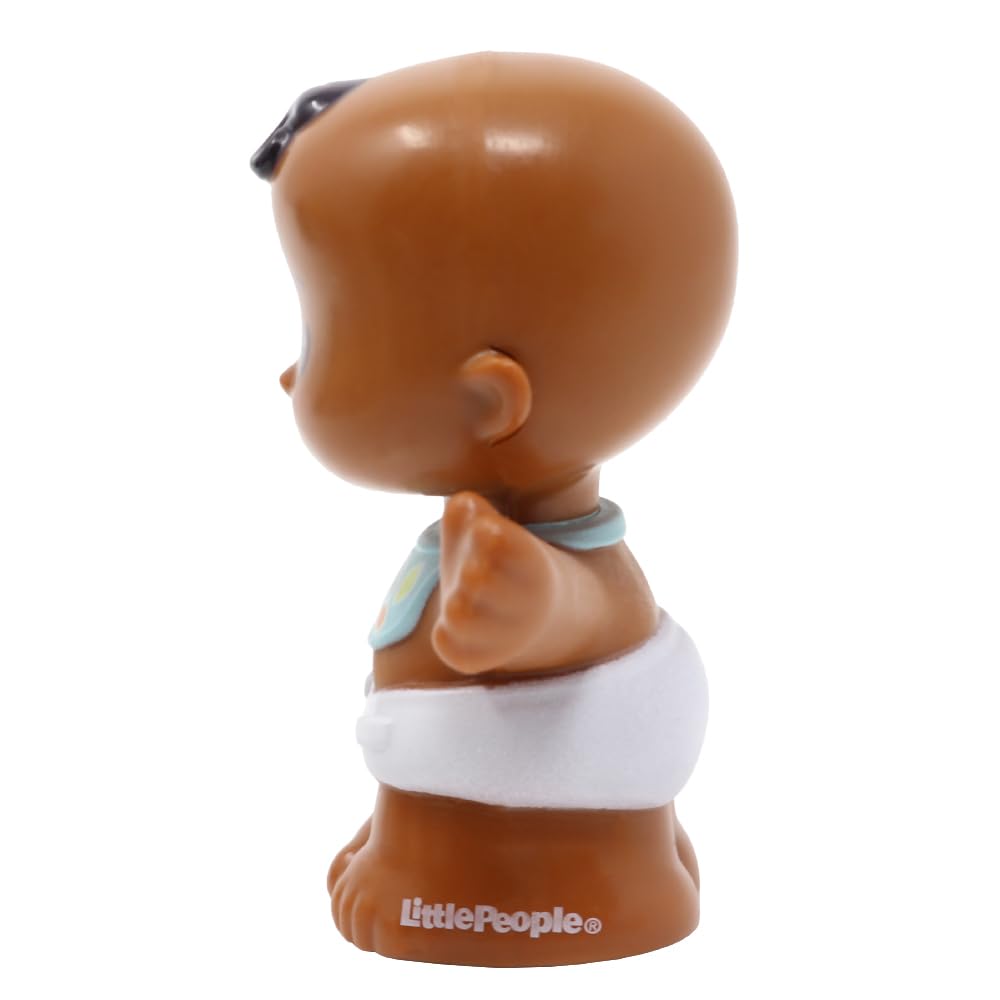 Replacement Part for Fisher-Price Little People Snuggle Twins Playset - GKP69 ~ Replacement Twin Boy Figure Holding White Bottle ~ Blue Bib ~ Brown