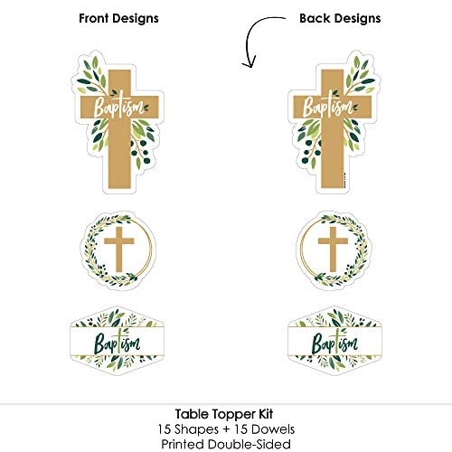 Big Dot of Happiness Baptism Elegant Cross - Religious Party Centerpiece Sticks - Table Toppers - Set of 15