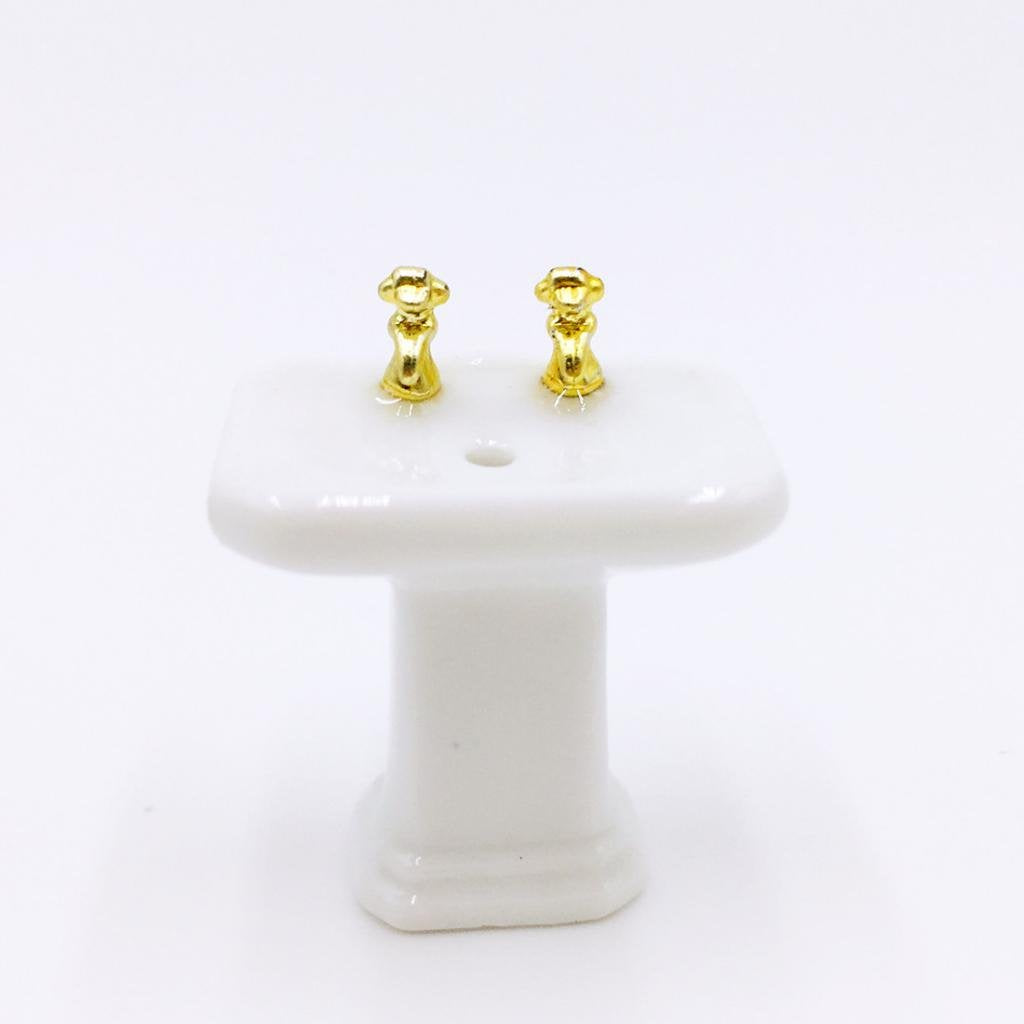 Jili Online 3PCS/Set 1/24 Dollhouse Miniature Decor Porcelain Bathroom Furniture - White