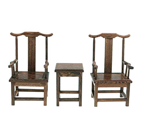 EatingBiting 1:6 Small Miniature Handcraft Furniture Retro Wood End Table Armchairs 3Pc Home mini Furniture Model Display Decor Great handcrafts
