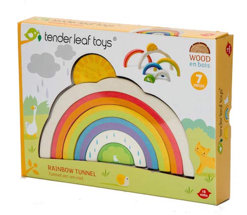 Tender Leaf Toys - Rainbow Tunnel - 7 Pcs Beautiful Wooden Rainbow Stacker - Colorful Rainbow Stacking Toy - Size and Color Recognition - Cognitive