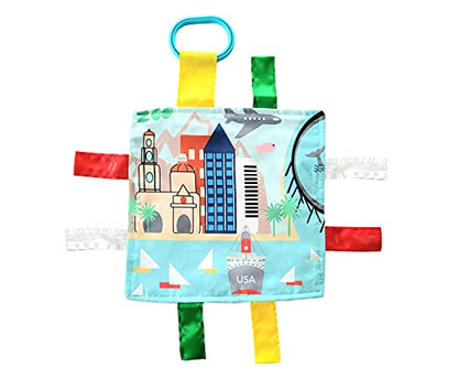 Baby Jack & Co 8x8” Learning Lovey San Diego California Tag Toys for Babies - Baby Crinkle Toys - Soft & Safe - Learn USA Cities and Shapes - Ideal